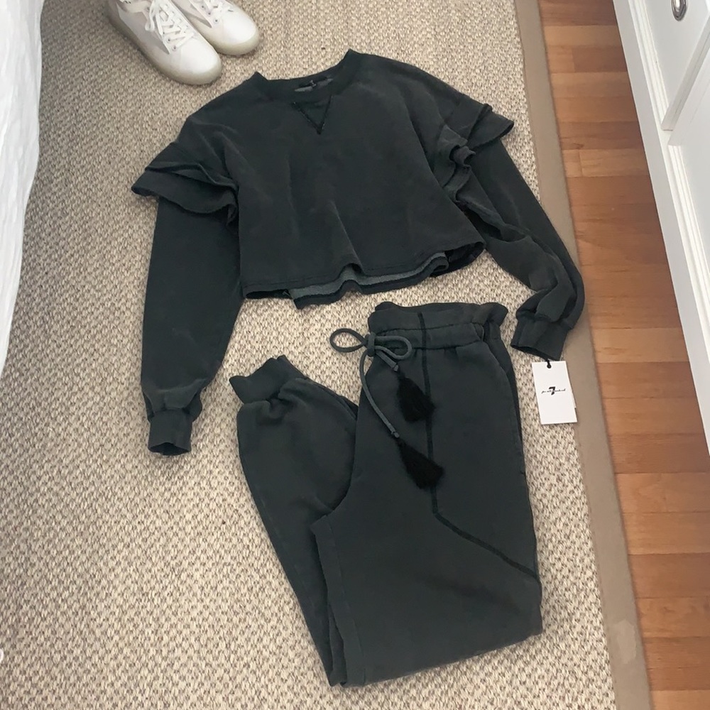 🥰 Lounge Set Ruffle Crop High Waist Jogger 7forallmankind - Picture 10 of 11